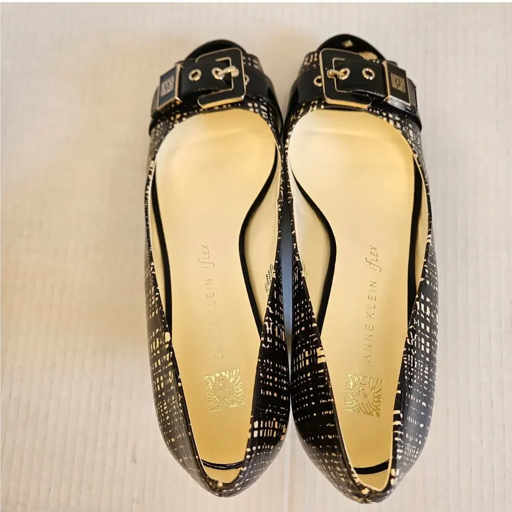 Black/White Plaid Anne Klein iflex Akdane Peep Toe Pumps Size 9.5 M‎